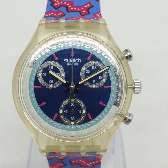 VINTAGE 1992 Swatch Chrono SCK100 "Wild Card" 37mm Swiss Made Watch NOS - Picture 3 of 11